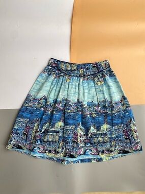 Anthropologie River Boat Scenic Print Circle Skirt